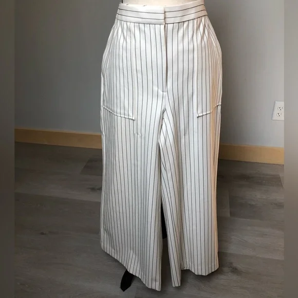 NEW Ann Taylor Cream Pinstripe Wide Leg Pant Size 12 - Picture 4 of 11
